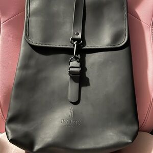 Rains Black Matte Roll-Top Backpack